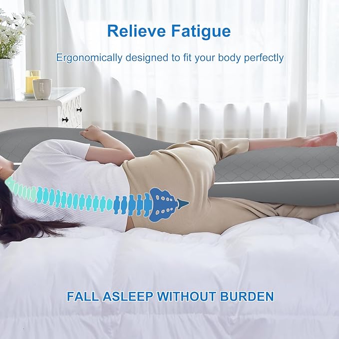 YZ HOME Long Body Pillow for Adults - Firm Body Pillow Insert with Shredded White Memory Foam, Adjustable Height, Soft Support for Side Sleeping, Pregnant Women, Washable (Grey, 20x54 Inch)