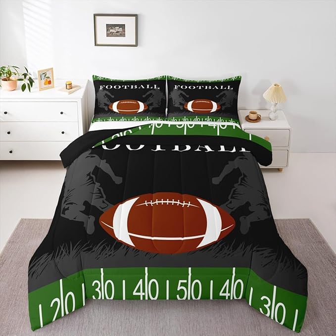 Feelyou Football Bedding Set Rugby Sports Comforter Soccer Ball Game Comforter Set for Kids Adults American Football Player Duvet Set Ultra Soft Room Decor Queen Size Quilt Set