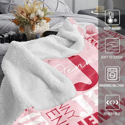 Personalized Blankets for Teen Boys Girls - Printed in USA Custom Blanket with Kid Names Reversible Plush Ultra-Soft Sherpa Fleece Monogrammed Baby Throw Blankets Customized Birthday Gifts for Adults