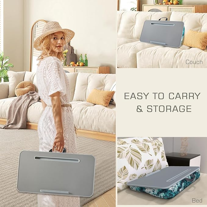 Millhome Lap Desk | Portable Laptop Desk – Fits Up to 17.3" Laptops –Detachable & Washable, Phone Holder, Device Ledge – for Writing, Working, Reading on Bed, Couch, Sofa, Floor – Blue Waves