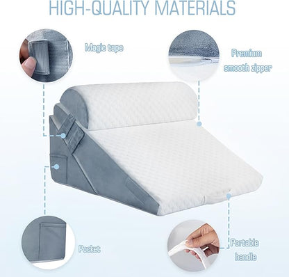 3Pcs Orthopedic Bed Wedge Pillow for Sleeping, Post Surgery or Back, Neck and Knee Support, Adjustable 9&12 Inch Memory Foam Wedge PillowTriangle Pillow for Acid Reflux Gerd Snoring