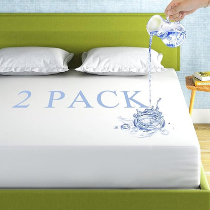 2 Pack Mattress Protector King Size 100% Waterproof Fitted Mattress Cover, Breathable Noiseless & Machine Washable Bed Cover Deep Pocket from 5" to 21", Bed Protector for Pets Kids Adults -Vinyl Free