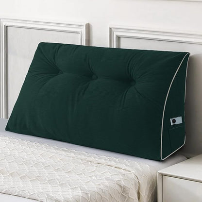Sasttie Headboard Pillow Twin/Twin XL, Wedge Pillow Headboard for Dorm, Triangular Daybed Backrest Cushion for Sitting or Reading in Bed, with Removable Washable Cover, Green