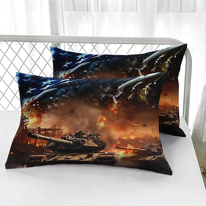 War Theme Comforter Set King Size for Kids Teens and Adults Tanks and Aircraft Printed Quilt Set for Bedroom Microfiber All Season Print Quilt Set with 1 Comforter and 2 Pillow Case