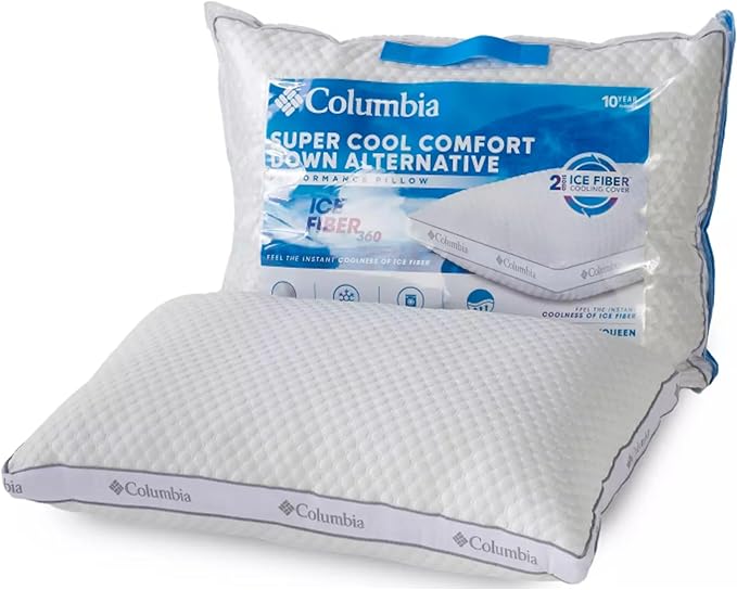 Columbia Comfort Ice Fiber Side Sleeper Down Alternative Bed Pillow with Polyester Fiberfill, Supportive Cooling Double Sided Breathable Cover (Side Sleeper, King)