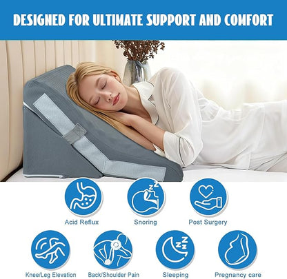 Wedge Pillow, 9&12" Adjustable Bed Wedge Pillow for Sleeping, Ergonomically Triangle Pillow for Back Pain Relief, Memory Foam Pillow Wedge for Post Surgery, Acid Reflux and Snoring,Grey