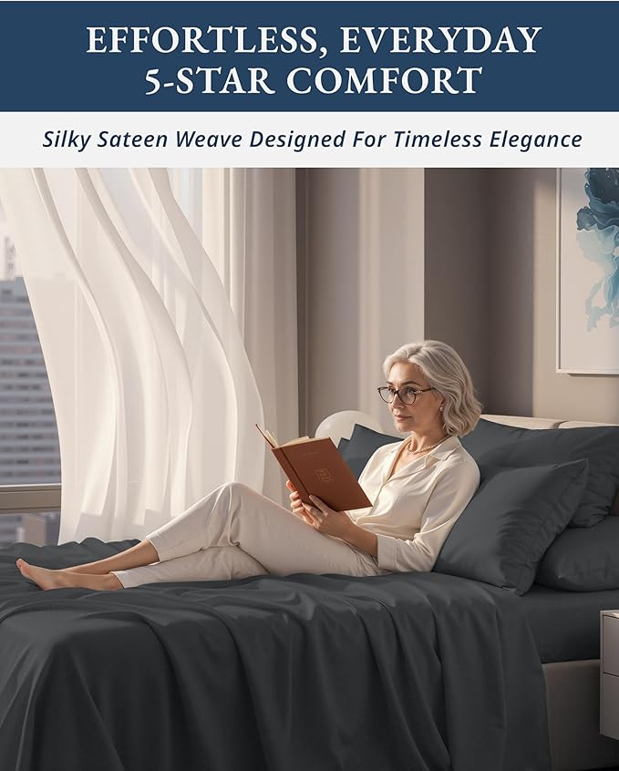 LANE LINEN 100% Egyptian Cotton Sheets King Size, Fully Elasticized Reinforced Seams Extra Deep Pocket King Sheet, No Pill Fade Resistant Cooling Sheets King Size - Moonless Night