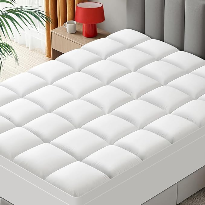 Twin XL Mattress Topper - Extra Thick Mattress Pad Cover - Pillow Top with Soft Breathable Spiral Fiber Filling, 8-21 Inch Deep Pocket, Cooling, White
