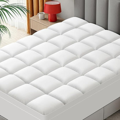 Twin XL Mattress Topper - Extra Thick Mattress Pad Cover - Pillow Top with Soft Breathable Spiral Fiber Filling, 8-21 Inch Deep Pocket, Cooling, White
