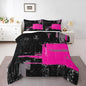 Feelyou Black Hot Pink Comforter King Size Geometric Comforter Set for Boys Girls Children Abstract Bedding Set Room Decor Modern Art Duvet Set 3Pcs