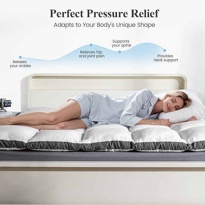 King Mattress Topper - Pillow Top Mattress Topper King, Soft Fluffy Mattress Pad for Back Pain, Extra Thick Supportive Mattress Pad, White，Oeko-TEX Certified - 2000GSM