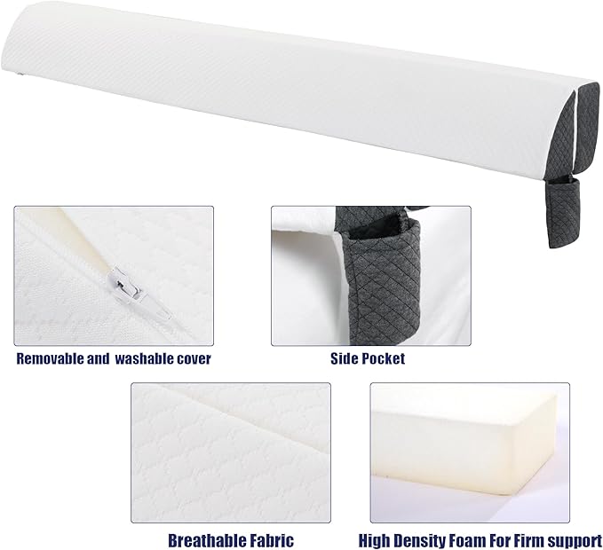 HOMBYS Pillow Wedge for Headboard Gap,Mattress Wedge Gap Filler Queen Size,Bed Crack Pillow,Foam Bed Gap Filler,Multifuctional Headboard Space Filler with Side Pocket,Fill The Gap (0-7")