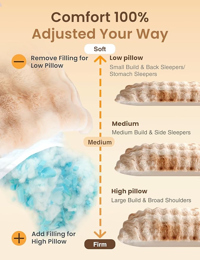 ZonLi Fluffy Faux Rabbit Fur Light Tan Body Pillow, Side Sleep Body Pillow with Washable Cover, Adjustable Memory Foam Fill，20x54 Long Pillow for Adults Girls & Kids