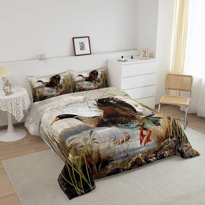 Feelyou Mallard Duck Bedding Set Boys Girls Wild Duck Hunting Comforter Set for Kids Women Men Soft Lodge Cabin Farmhouse Comforter Quilt Room Decor Full Size Duvet Set Boys
