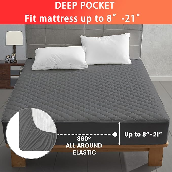 Heated Mattress Pad California King Size, Electric Mattress Pad Cover w/Dual Control 8 Heating Settings, Bed Warmer w/ 4 Auto Shut Off Settings, UL Certified, Deep Pocket, Machine Washable, Dark Grey