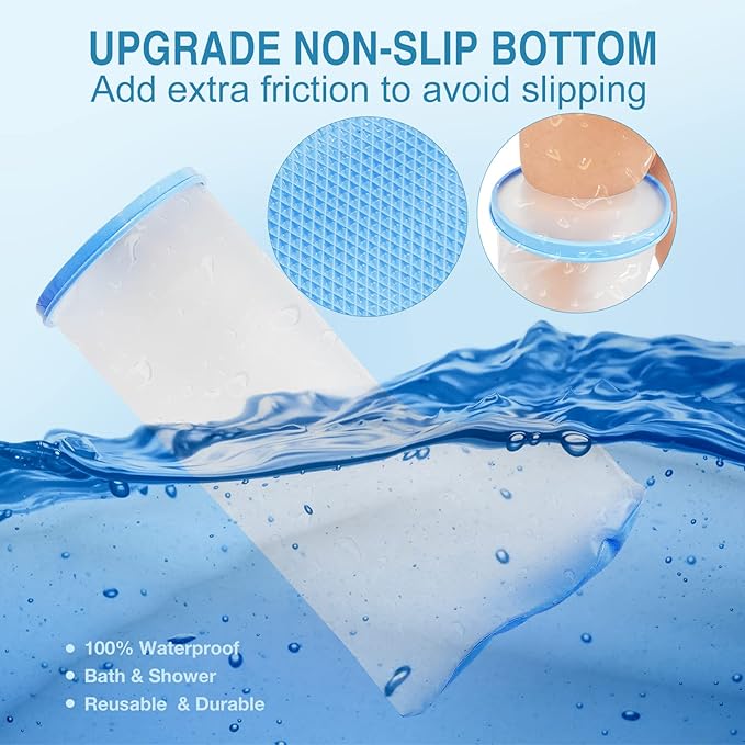 Waterproof Extra Wide Leg Cast Cover for Shower Adults, Extra Large Leg Shower Cover with Non-Slip Bottom, Watertight Foot Protector for Plus Size Adults Surgery Shower Boot