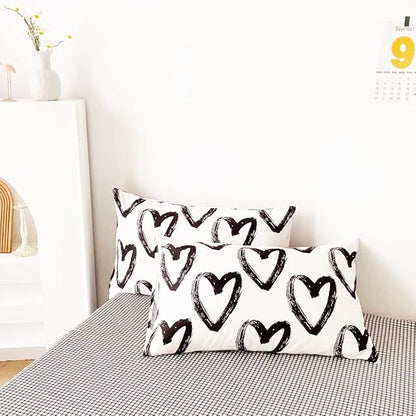 Wellboo Love Comforter Sets King Black and White Bedding Comforters Cotton Women Girls Heart Shaped Bed Quilts Brush Ink Love Pattern Quilts Adults Girls Modern Kawaii Black White Dorm Comforters