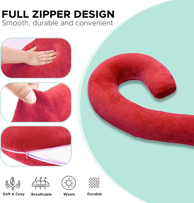 Body Pillow for Adults - Soft Long Bed Pillows Insert for Sleeping - Shredded Memory Foam and Removable Washable Cover - Swan Shaped Side Sleeper Pregnancy Pillow 49 Inch (Red)