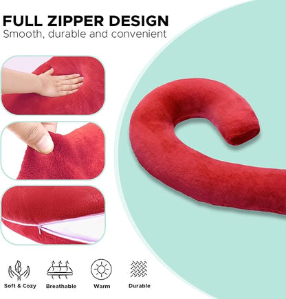 Body Pillow for Adults - Soft Long Bed Pillows Insert for Sleeping - Shredded Memory Foam and Removable Washable Cover - Swan Shaped Side Sleeper Pregnancy Pillow 49 Inch (Red)