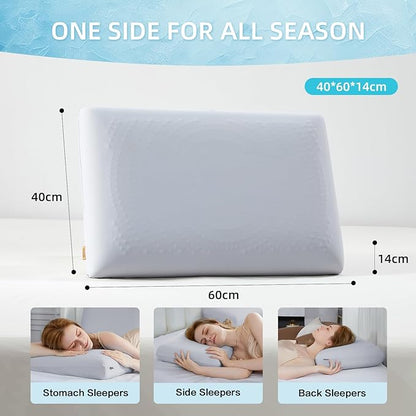 SAPHREAS Cooling Gel Memory Foam Pillow for Side, Back and Stomach Sleepers, Standard Size Cool Bed Pillow for Sleeping, Removable & Machine Washable, Light Grey