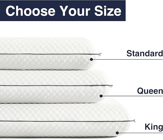 Casual Living Memory Foam Pillow Queen Size Bed 1-Pack with Hypoallergenic Removable Washable Cover for Back Stomach and Side Sleepers for Dorm Essentials, 16-inch x 29-inch, White