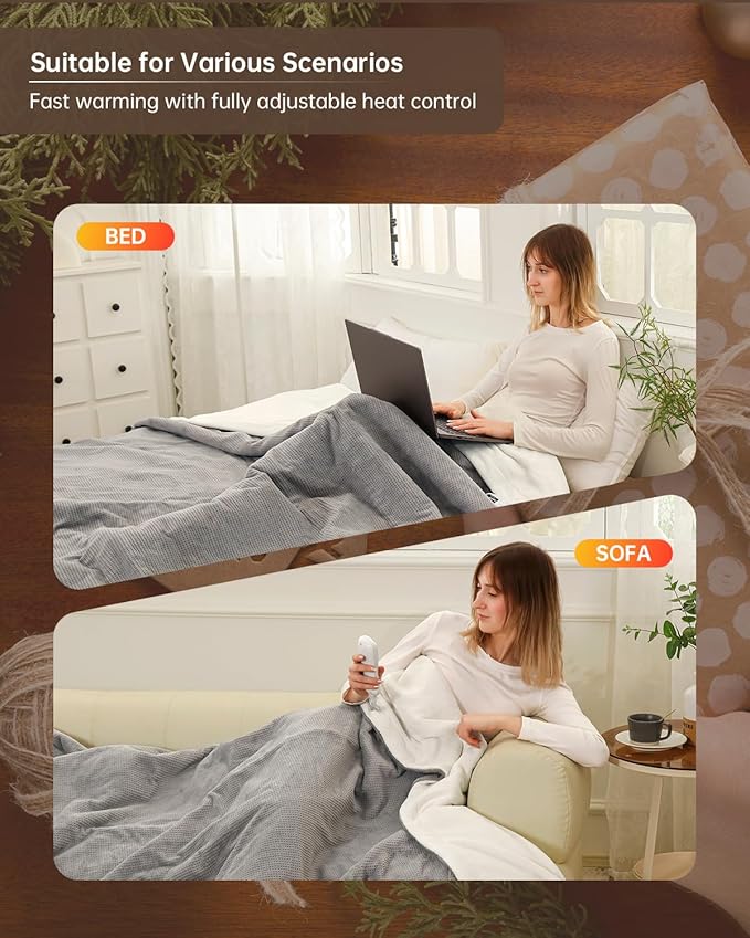 Heated Blanket Full Size Electric Blanket, Washable Blanket Warmer for Home for Adults, Fast Heating Super Cozy Soft Fabric, 72" x 84", 9 Heat Levels, 1-9H Auto-Off, ETL Certified, Gray