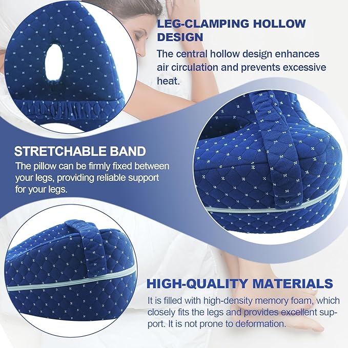 Pillows for Side Sleepersre, Voget Pillow, Side Sleeper Knee Pillow, Leg Pillow for Sleep, Blue Pack of 1pcs