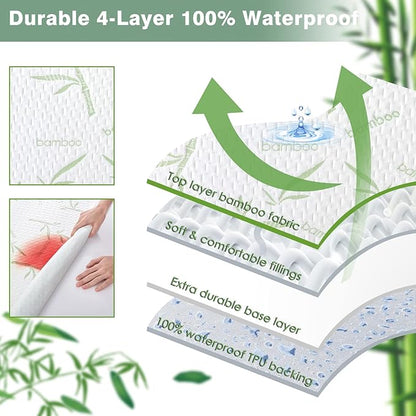 Parkdeny Waterproof Cooling Mattress Encasement, California King, Rayon from Bamboo, 5"-15"Deep, Noiseless, Washable