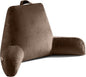 Reading Pillow for Sitting in Bed Adult, Reading Pillow with Shredded Memory Foam, Back Pillow for Sitting Up with Extend Arms, Pockets, Bed Pillow with Washable Cover,Brown, X-Large