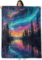 Aurora Borealis Sunset Landscape Blanket Gifts for Boys Girls Kids, Northern Lights Warm Soft Flannel Throw Blankets for Travel, Sofa, Living Room, Bedroom Decor, 60x80 in
