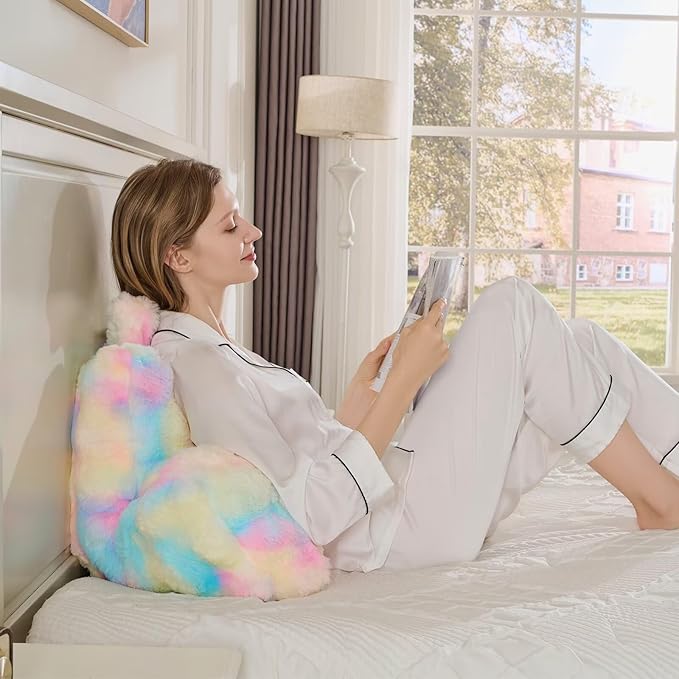 Reading Pillows for Boyfriend Adult,Velvet Back Pillow Bed Wedge Large, Back Rest Support Cushion for Sitting in Bed Kids Children 18inch-Rainbow