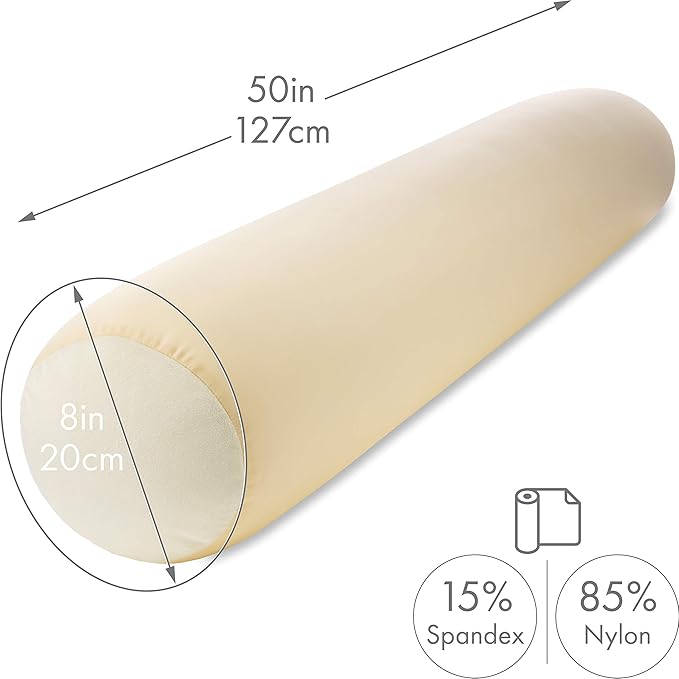 Case Only - Body Pillow Cover Stylish Silky Super Soft - 85% Spandex/ 15% Nylon Blend, Beauty - Breathable Pillowcase - Gentle on Hair Size 48 X 8, Off White Creme