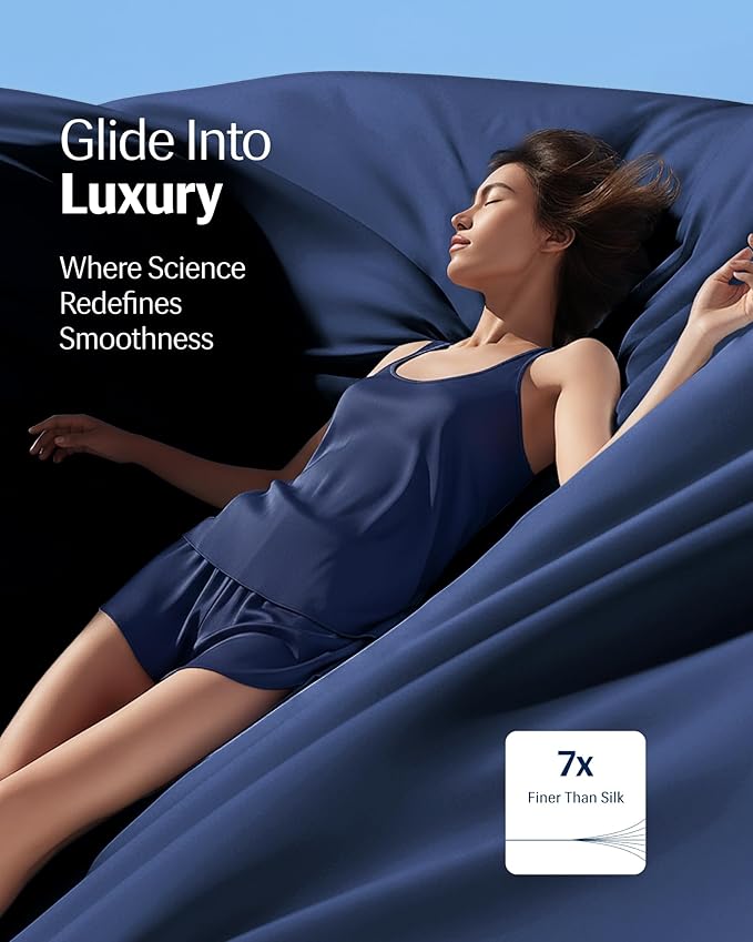 REST® Evercool®+ Cooling Sheet Set, Full Size, Midnight Blue, Breathable Bed Sheets for Hot Sleeper and Night Sweats, with Pillowcases, with Ionic+ Self-Cleaning Silver Yarn for Sensitive Skin, 4PCS