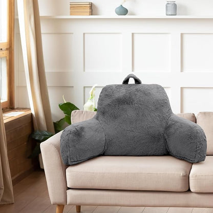 Reading Pillow for Sitting in Bed Adult, Standard Reading Pillow with Memory Foam, Back Pillow for Bed Sitting Up with Extend Arms, Grey