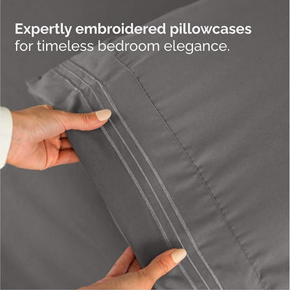 Cal King Size 4 Piece Sheet Set - Comfy Breathable & Cooling Bed Sheets Set - Hotel Luxury Bedding for Women, Men, Kids, Teens, Boys & Girls - Deep Pockets, Soft, Wrinkle Free - Oeko-Tex - Dark Grey