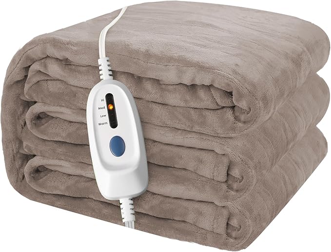 Electric Heated Blanket 62"x84" Twin Size Microplush Cover Blanket, 4 Heat Settings & 10 Hours Auto Off, Cozy & Warm for All Night, Machine Washable, Linen