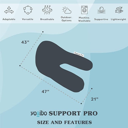 Yogibo Support Pro U Shaped Reading Back Support Lounge Pillow with Arm Rests for Adults, Soft Microbead Filling, Large-Sized with Elevated Chair Back, Rain