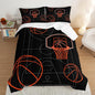 Basketball Court Print Full Comforter Set for Boys,Ball Sports Games Bedding Set for Teens Kids Bedroom Decor,Orange Basketball Comforter Sets with 2 Pillowcases.