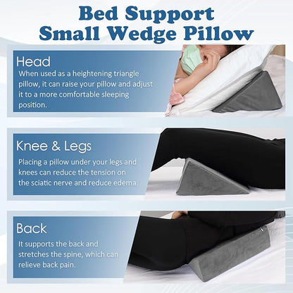 Small Wedge Pillow, Wedge Pillow for Bed Sores, Positioning Pillow, Positioning Wedge, Mini Pillow for Laptop and Yoga, Small Foam Wedge for Chair (1 Unit, Grey)