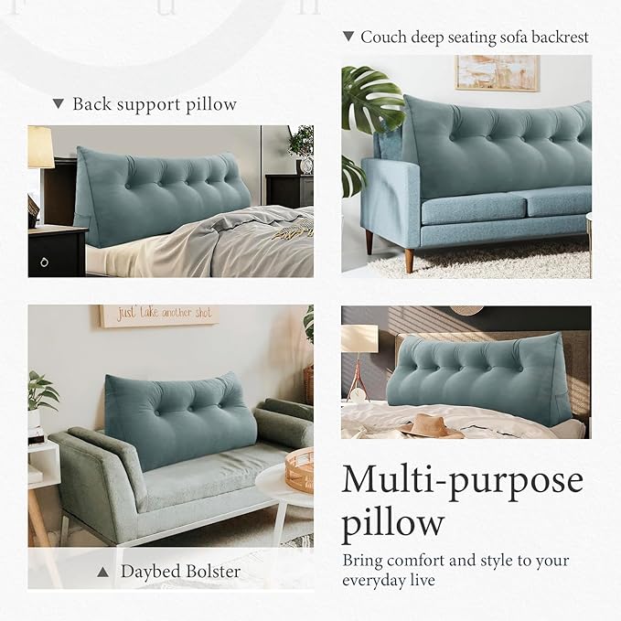 11 lbs Thickened Queen Wedge Pillow Headboard Body Positioner Bed Wedge Pillow Backrest Support Triangular Headboard Cushion with Side Pocket Velvet Positioning Support Gray