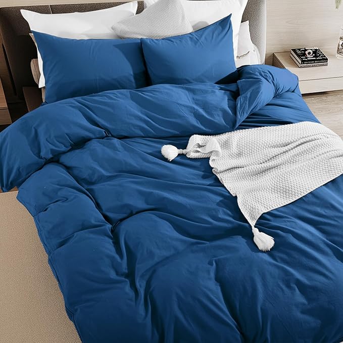 NEXHOME PRO Full Duvet Cover Set – 100% Certified Organic Cotton with Washed Feel & Linen-Like Texture, Comfortable & Breathable, Home Bedding Set 80"*90" (No Comforter) 8090N