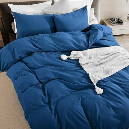 NEXHOME PRO Full Duvet Cover Set – 100% Certified Organic Cotton with Washed Feel & Linen-Like Texture, Comfortable & Breathable, Home Bedding Set 80"*90" (No Comforter) 8090N