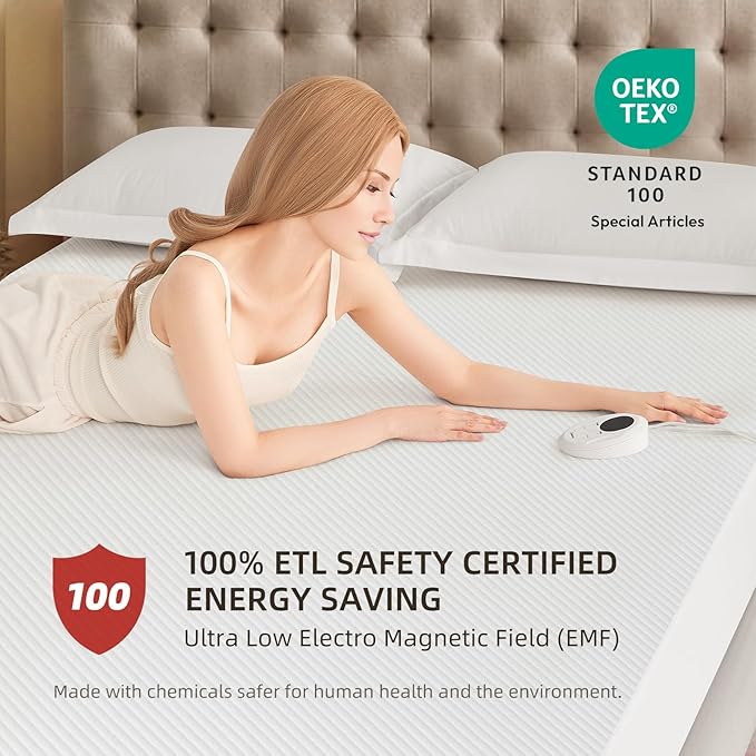 Bwarm Waterproof Heated Mattress Pad, ETL Certified Bed Warmer with Memory Function 9 Heat Settings, 1-12 Hours Auto Off Deep Pocket, Machine Washable, White CA King