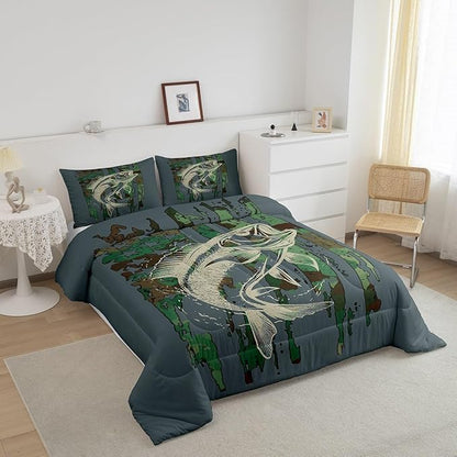 Feelyou Kids Green Camouflage Bedding Set Camo American Flag Comforter Set for Boys Girls Farmhouse Fishing Decor Comforter Wild Quilted Set Bedroom 2Pcs Toddler Size
