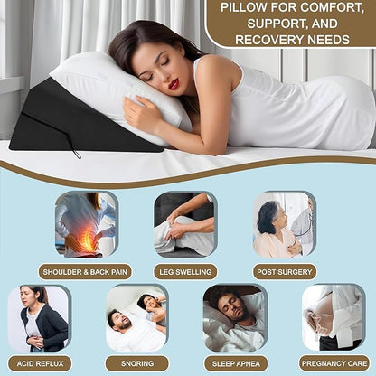 sokoro Bed Wedge Pillow for Sleeping, Triangle Pillow Wedge, Acid Reflux, Gerd, After Surgery, Back Support, Body Positioners for Pregnancy, Adults, Seniors to Elevate Head, Knee, Leg, Black