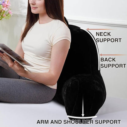 A Nice Night Faux Fur Reading Pillow Bed Wedge Large Adult Children Backrest with Arms Back Support for Sitting Up in Bed/Couch for Bedrest,Black