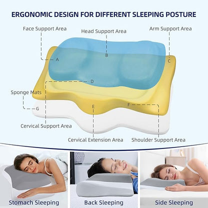 ABLEGRID Dual-Layer Memory Foam Cervical Neck Pillow,Contour Cooling Gel Support Pillow for Neck Shoulder Pain Relief,Ergonomic Orthopedic Adjustable Deep Sleep Bed Pillow for Side,Back,Stomach Sleep