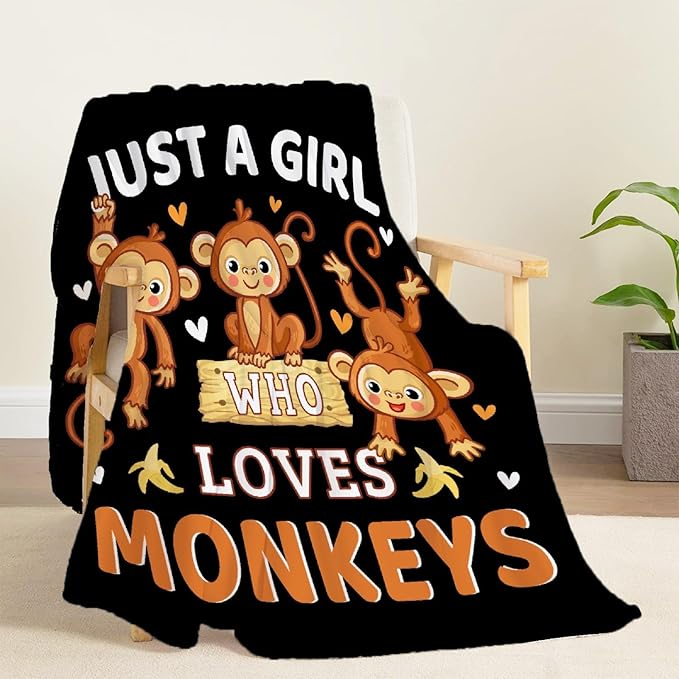 Monkey Blanket for Girls Just A Girl Who Loves Monkeys Gifts for Kids Women Soft Lightweight Comfortable Throw Blanket for Bedding Sofa Camping 60x80inches