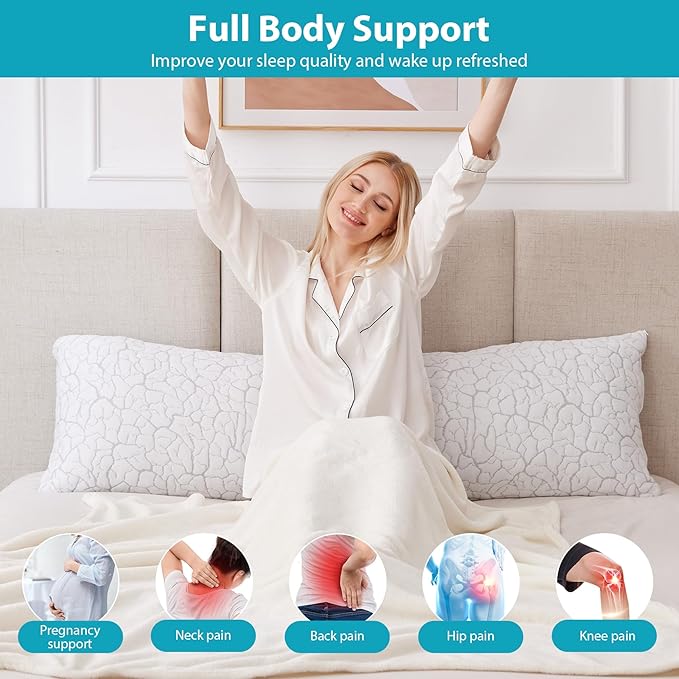 Cooling Body Pillow for Adults, Shredded Memory Foam Full Body Pillow with Adjustable Loft & Removable Washable Cover, Long Bed Pillow for Side Sleepers, Back Pain Relief (20x54 Inches)