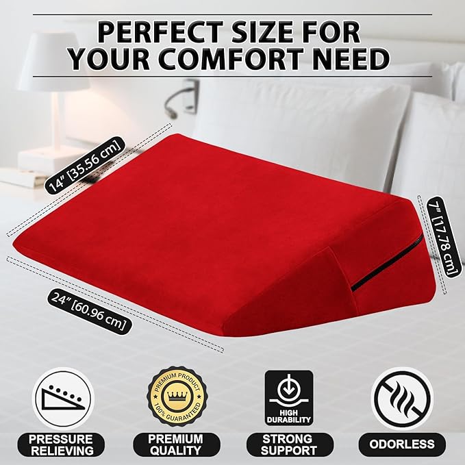 sokoro Bed Wedge Pillow for Sleeping, Triangle Pillow Wedge, Acid Reflux, Gerd, After Surgery, Back Support, Body Positioners for Pregnancy, Adults, Seniors to Elevate Head, Knee, Leg, Red